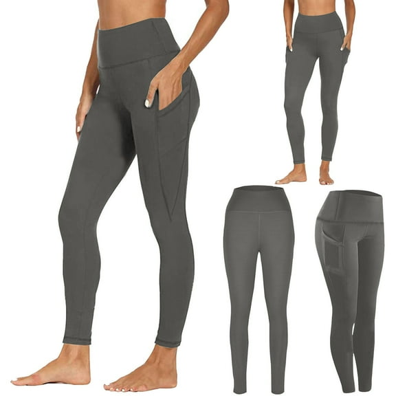 HOMBOM Womens Tummy Control Leggings No Front Seam Dark Gray High Waist with Pockets Fall Sports Pants for Ladies Training 3XL