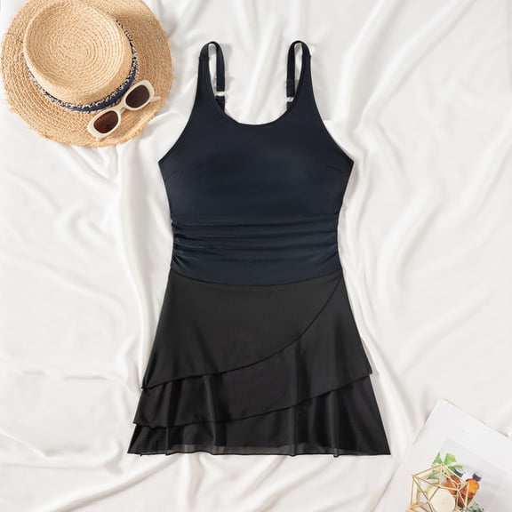 HOMBOM Womens Tummy Control Swimsuits Swim Dress One Piece Vacation Bathing Suit for Adult Black