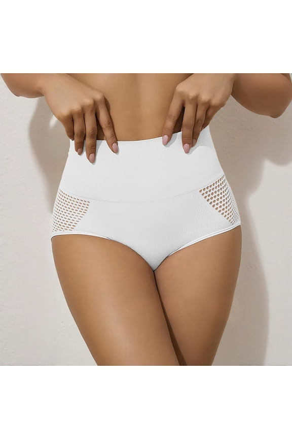 Womens Tummy Control Underwear Nylon White Briefs Compression Butt Lifting Seamless Panties for Ladies 2XL