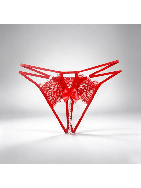 Womens Underwear Low Rise Thong Hollow out Lace Strappy Stretchy Breathable Panties for Women Red Free Size