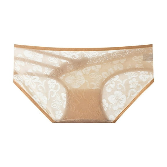 HOMBOM Womens Underwear Seamless Beige Cheeky Mesh Bikini Low Rise Panties for Ladies See Through L