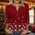 thumbnail image 1 of HOMBOM Womens V Neck Tops Christmas Button down Comfy Wine 3/4 Sleeve Graphic Santa Print Xmas Shirts for Female, 1 of 5