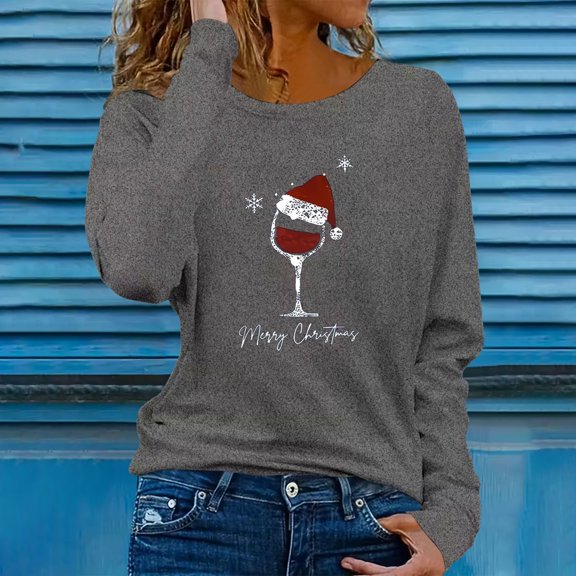 HOMBOM Womens Vintage Shirts Long Sleeve Holiday Christmas Snowman Xmas Crewneck T Shirts for Women