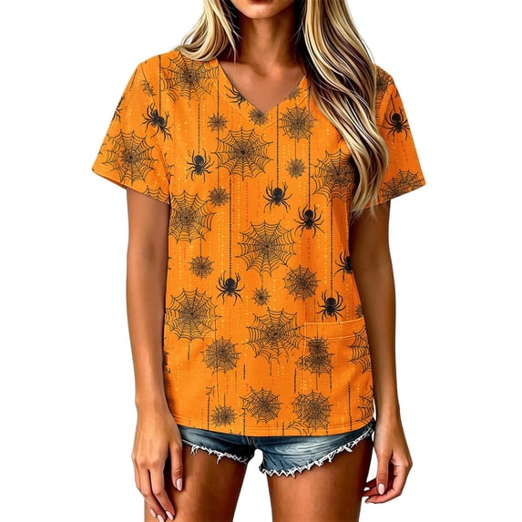 HOMBOM Womens Vintage T Shirts Halloween V Neck Lightweight Short Sleeve Fall Casual Young Womens Pullover Summer Tops,XXXL