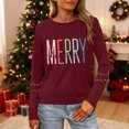 thumbnail image 1 of HOMBOM Womens Wine Shirts Comfy Long Sleeve Christmas Ugly Merry and Bright Xmas T Shirts for Ladies, 1 of 9