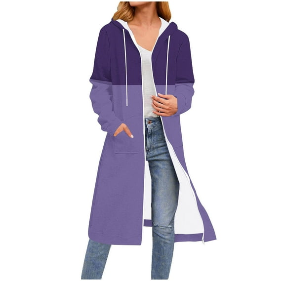HOMBOM Womens Winter Sweatshirt with Pocket Hooded Heavyweight Long Purple Zip-Up Long Sleeve Jackets for Women Colorblock
