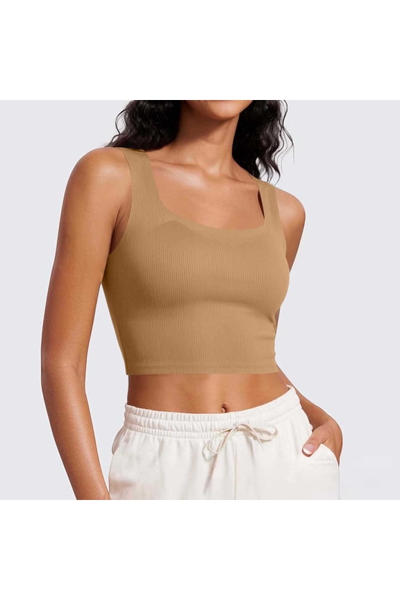 Womens Y2k Tops Summer Basic Tees Stretchy Padded Square Neck Sleeveless Crop Tank Top for Women