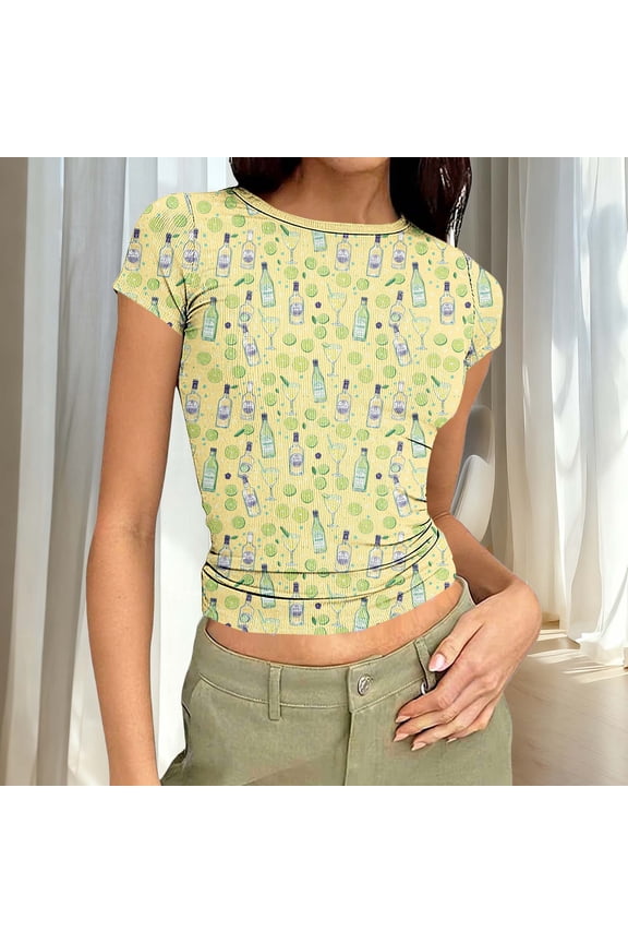 Womens Y2k Tops Trendy Tunic Tops Crop Ribbed Short Sleeve Graphic T Shirts for Women Slim Fit