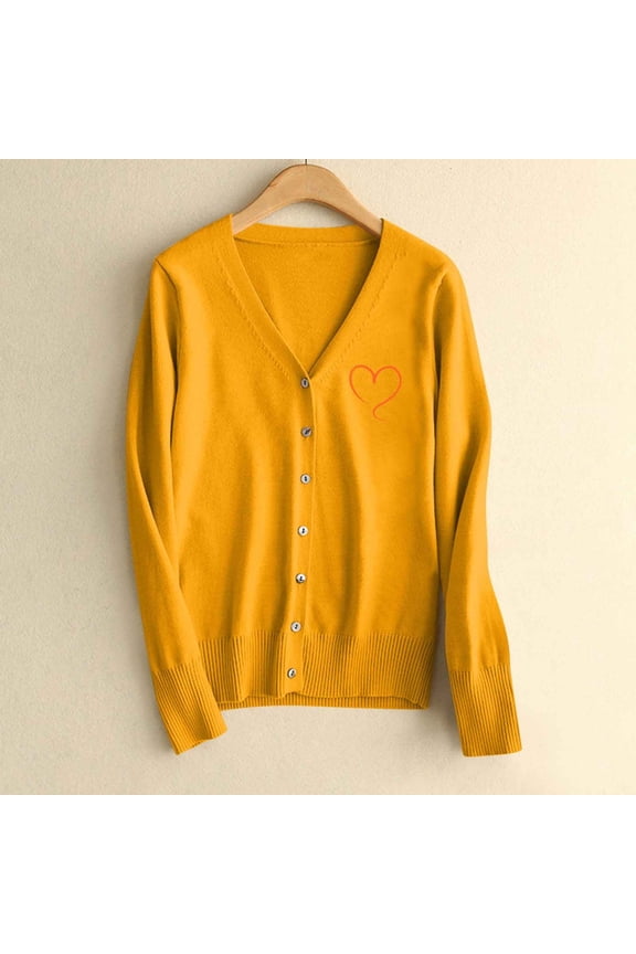 Womens Yellow Sweaters Button Soft V Neck Cardigan Boho Tops for Women