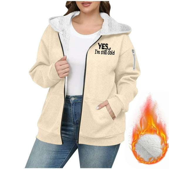HOMBOM Womens Zip-Up Sweatshirt with Pocket Casual Heavyweight Fleece Khaki Hooded Letter Jackets for Women