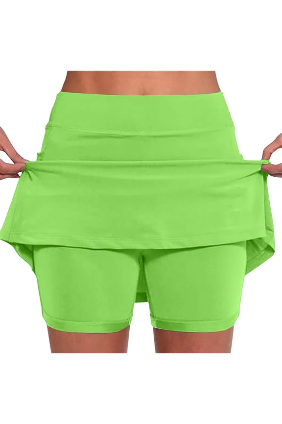 Workout Shorts for Women Gym Green Gym Yoga Shorts Skort Solid Color Plus Size Shorts S
