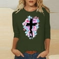 thumbnail image 1 of HOMBOM Y2k Tops For Women 3/4 Sleeve Army Green Shirts Easter Cross Print Crew Neck Easter Blouse Womens Under 5 Dollars XXL, 1 of 4