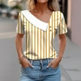 thumbnail image 1 of HOMBOM Yellow Tops for Women Fall 2025 Striped Lapel Short Sleeve Asymmetrical Collar V Neck T-shirt XL, 1 of 5