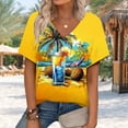 thumbnail image 1 of HOMBOM Yellow Women Shirts V Neck Summer Graphic Tee Hawaii Palm Tree Short Sleeve Shirts 2XL, 1 of 7