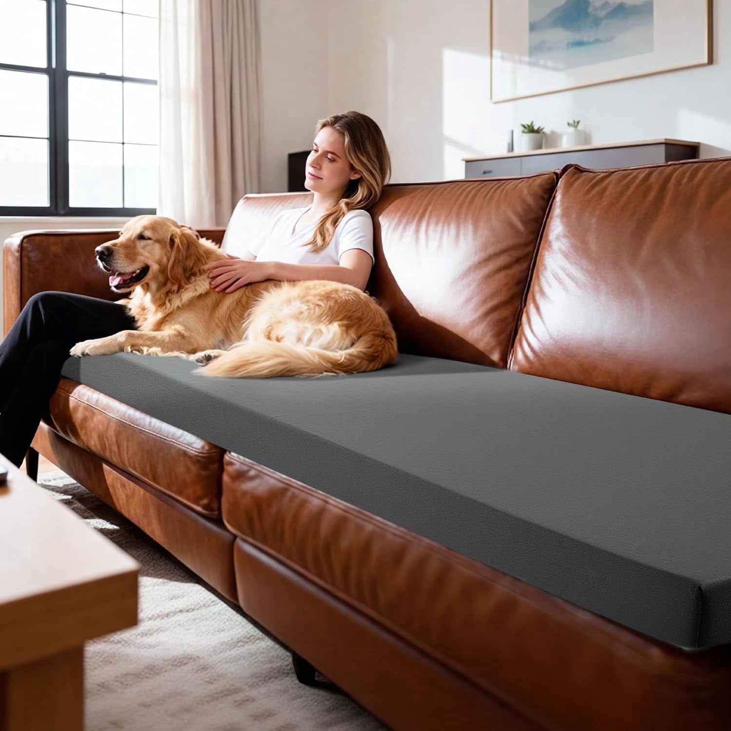 HOMBYS 3 Inch Memory Foam Sofa Topper Pad, Couch Topper Cushion with Washable Cover for Sofa, Couch Cover Pad with Non Slip Bottom (71 Inch)