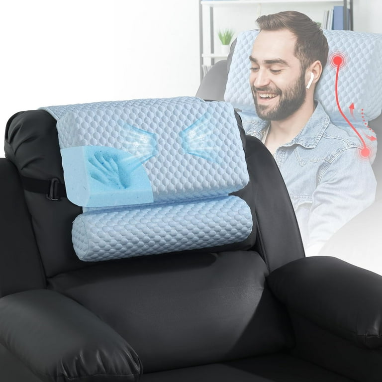HOMBYS Cooling Memory Foam Headrest Neck Pillow with Shoulder Pillow for Recliner Extra Large Non slip Neck Pillow Provide Head Neck Shoulder Support Designed for Recliner Office Chair Blue Walmart ...