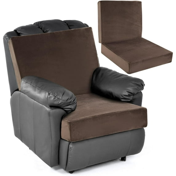 HOMBYS Foam Lumbar Support Pillow for Recliner with Recliner Chair Seat Cushion-Thick Seat Cushion for Elderly with Long Back Support, Extra Large & Non-Slip, Brown