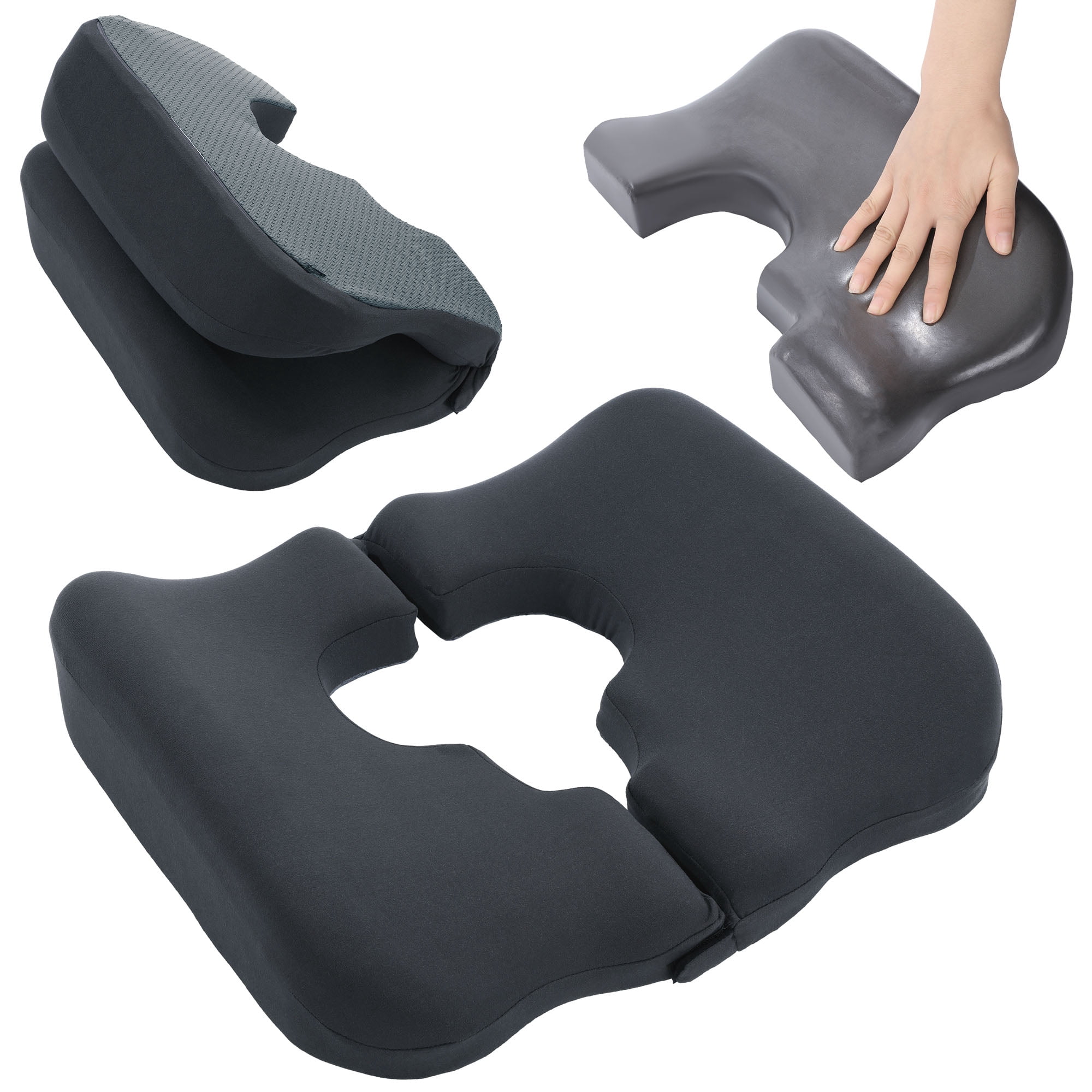 HOMBYS Memory Foam Bed Sore Cushions for Butt, Bedsore Pressure Relief Pillow for Sleeping and Sitting,Cushion for Bed Sores on Buttocks, T Shaped Opening Tailbone Pillow (Dark Grey)