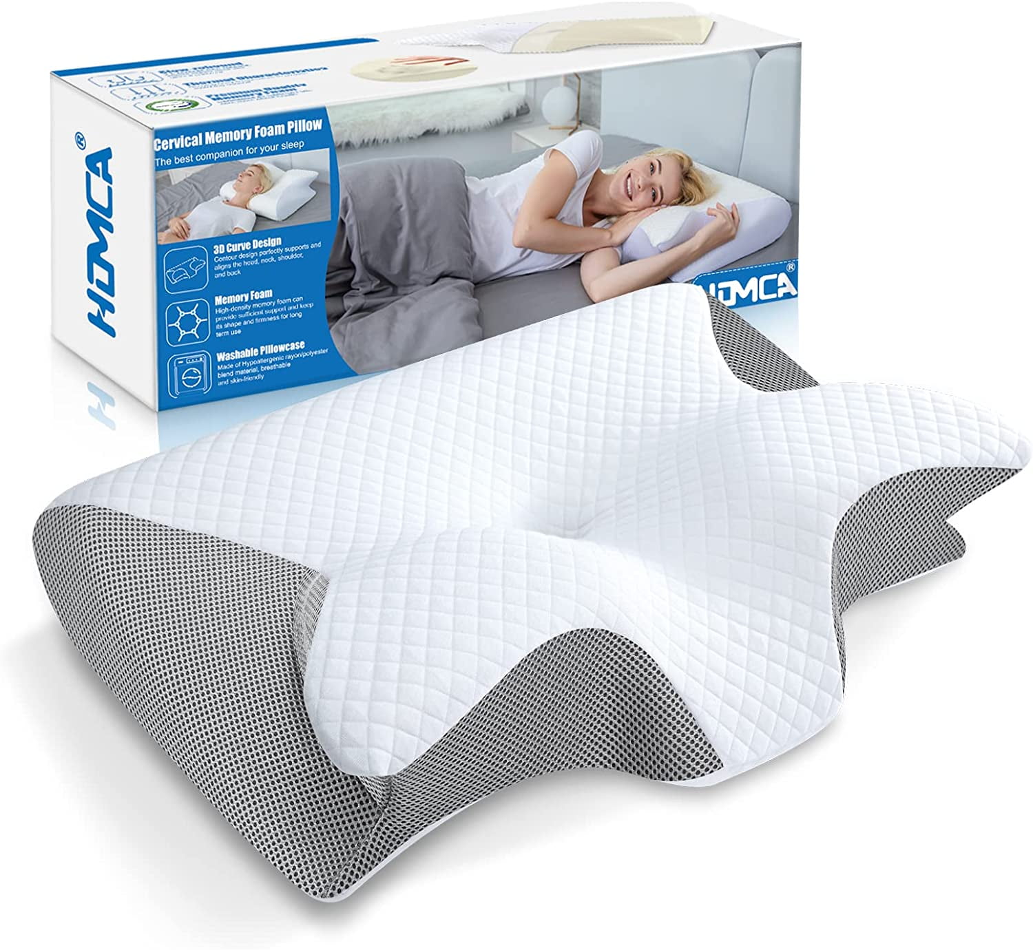 HOMCA Memory Foam Cervical Sleeping Pillow, 2 in 1 Ergonomic