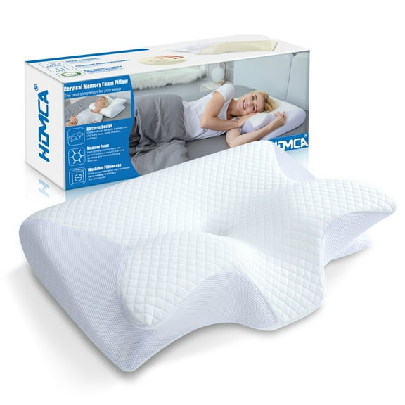 HOMCA Memory Foam Cervical Sleeping Pillow, 2 in 1 Ergonomic Contour Orthopedic Pillow for Neck Pain, Contoured Support Pillows for Side Back Stomach Sleepers 3.3lb (White)