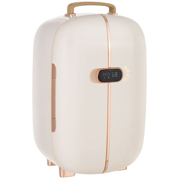 HOMCOM 0.4 Cu. Ft Portable Beauty Fridge with LED Lighting for Makeup, White, 10.75in x 10.75in x 17.5in