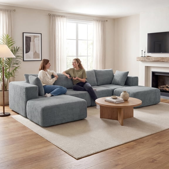 HOMCOM 116" Modular Sectional Sofa, Boneless Sectional Couch with Wide and Deep Seat, 2 Ottomans, No Assembly Required, Dark Gray