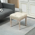thumbnail image 1 of HOMCOM 16" Vintage Ottoman, Tufted Foot Stool with Upholstered Seat, Rustic Wood Legs for Bedroom, Living Room, Beige, 1 of 9