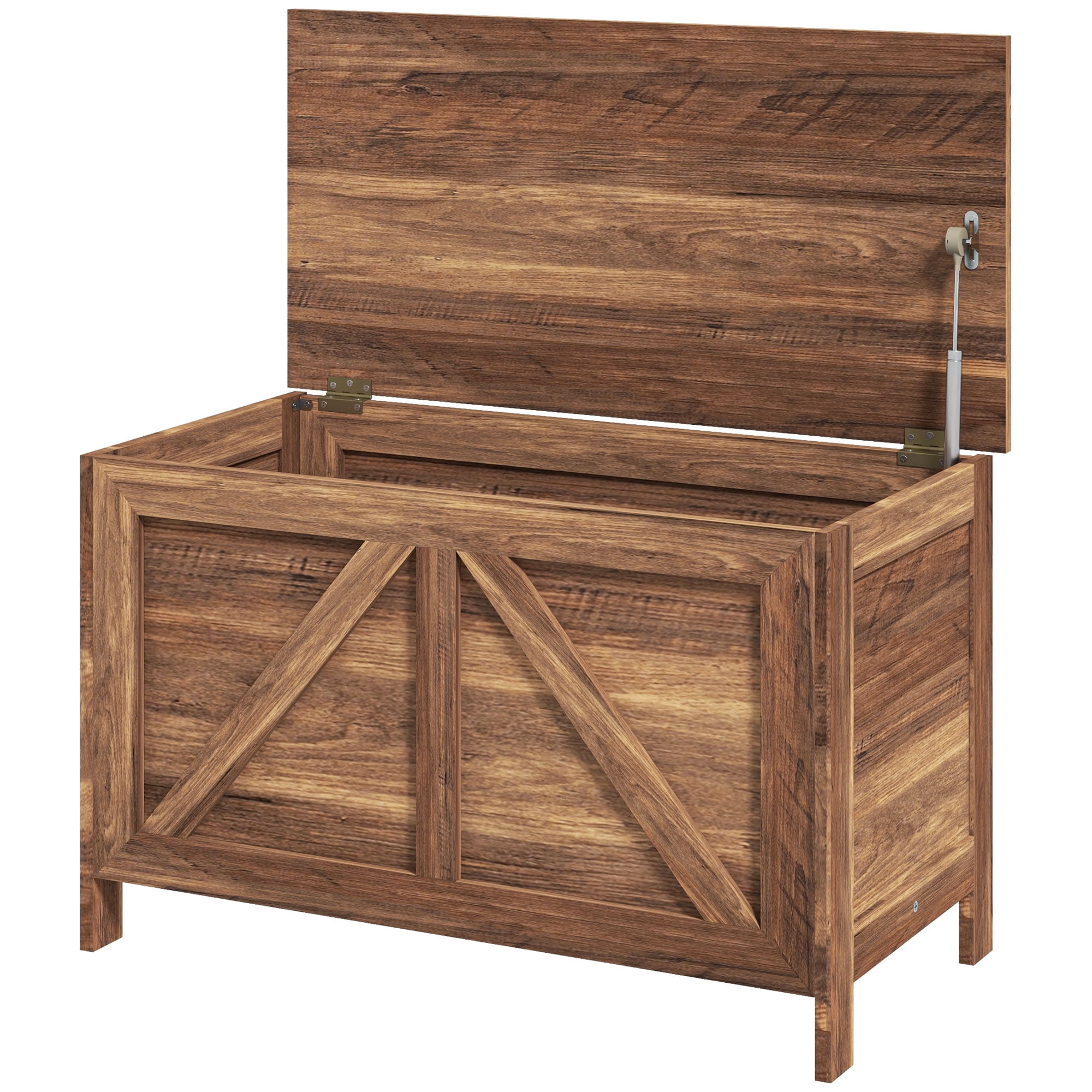 Brown Oak Farmhouse Storage Chest with Lift Top