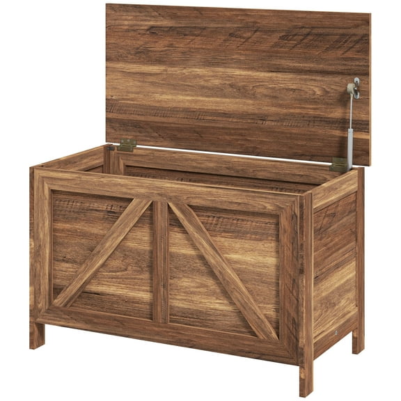 HOMCOM 19" Farmhouse Storage Chest Organizer, Brown Oak