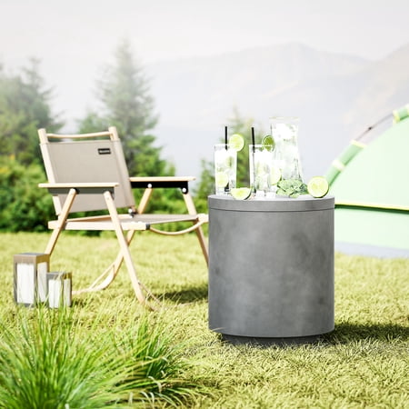 HOMCOM 2.6 Gal Outdoor Cooler Side Table, 3-In-1 Cool Bar Table with Storage, Removable Ice Bucket and Lid, Concrete Patio Table, Gray