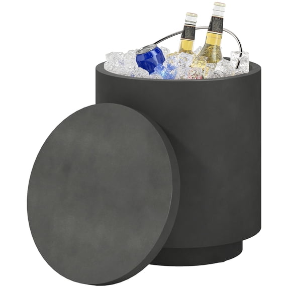 HOMCOM 2.6 Gal Outdoor Cooler Side Table with Ice Bucket Lid Charcoal Gray