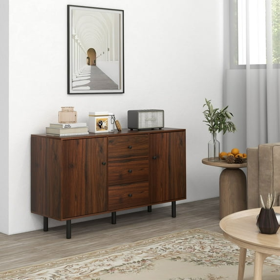 HOMCOM 2 Cabinets 3 Drawers Accent Retro Sideboard Particleboard Brown, Black