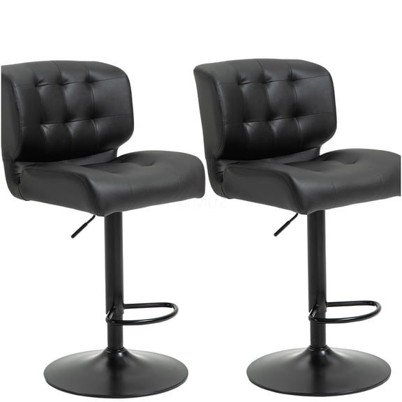 HOMCOM 2-Pack Adjustable Swivel Bar Stools with Padded Seat and Footrest, Black
