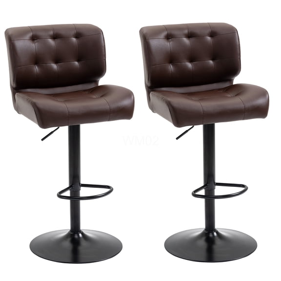 HOMCOM 2-Pack Adjustable Swivel Bar Stools with Padded Seat and Footrest, Brown
