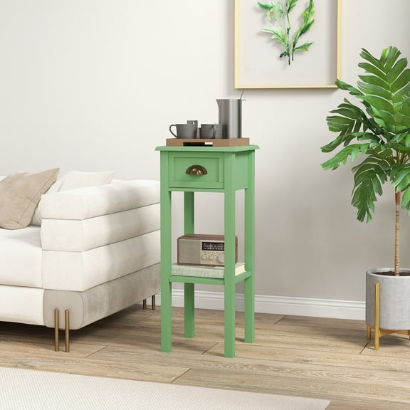 HOMCOM 2-Tier Side Table with Drawer, Narrow End Table with Bottom Shelf, for Living Room, Green