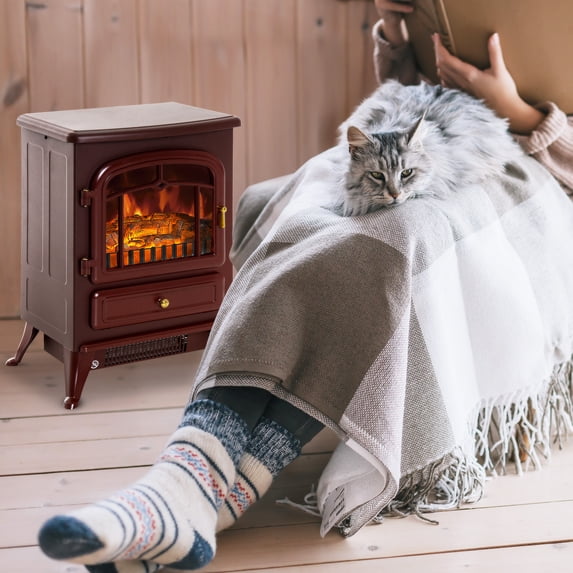 HOMCOM Electric Fireplace Heater, Fireplace Stove with Realistic LED Flames and Logs, and Overheating Protection, 725W/1450W, Red