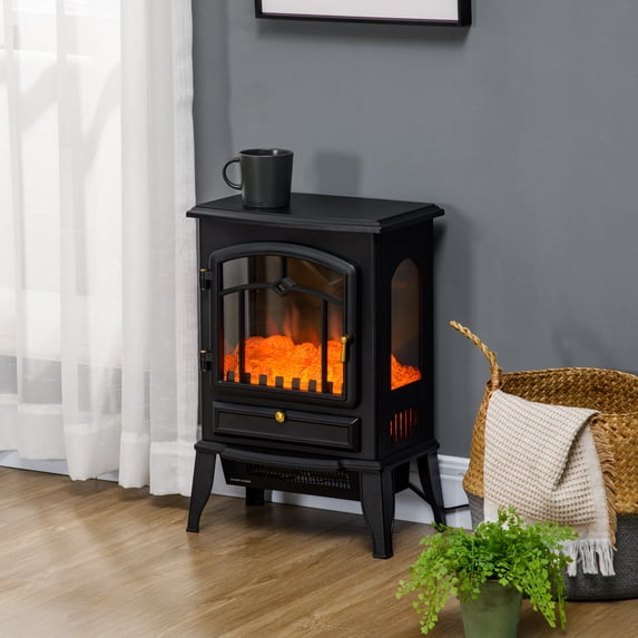 HOMCOM Electric Fireplace Stove, 22" Freestanding Fireplace Heater with 3-Sided Realistic Flame, Overheating Protection, 750W/1500W, Black