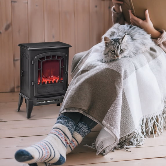 HOMCOM Electric Fireplace Stove with Overheat Protection 750W/1500W Black
