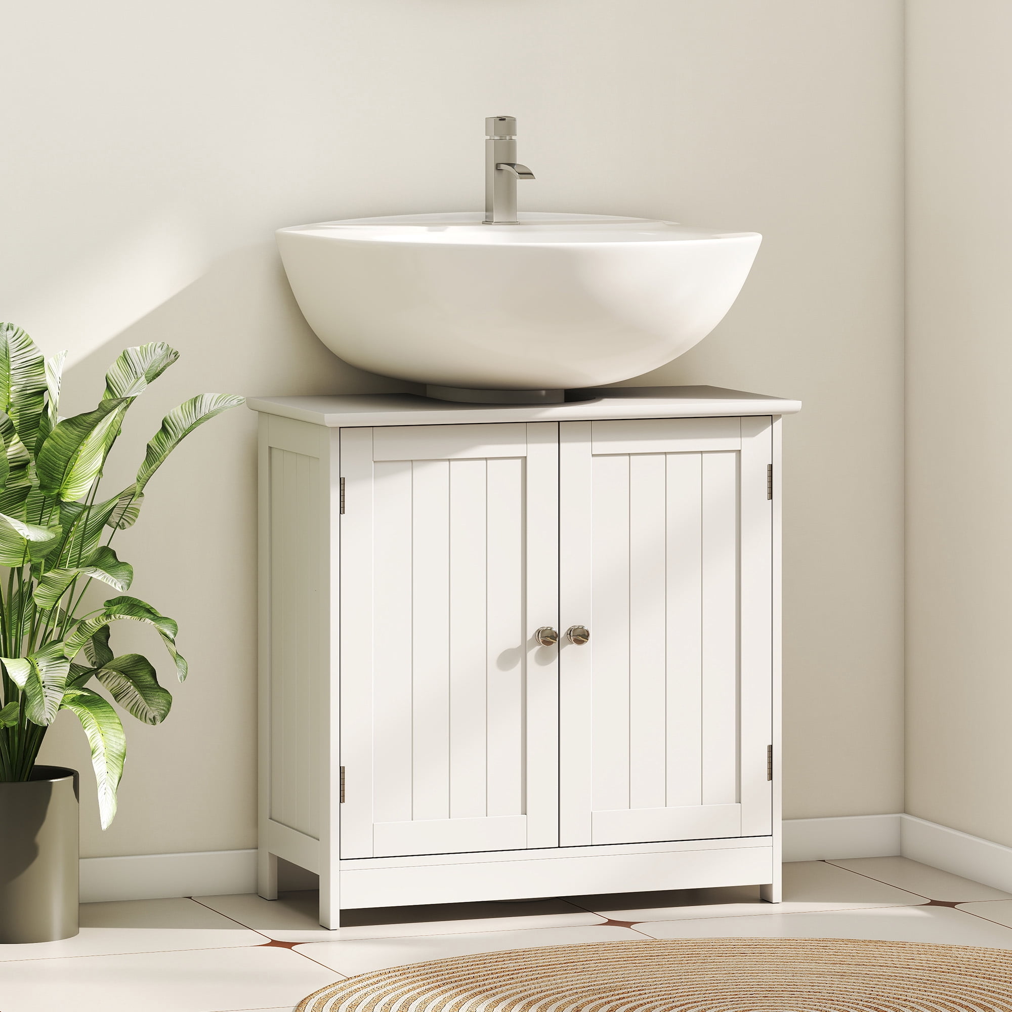 HOMCOM 24" Under Sink Storage Cabinet with 2 Doors and Shelves, Pedestal Sink Bathroom Vanity Furniture, White
