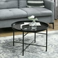 thumbnail image 1 of HOMCOM 24" Round Coffee Table with Hammered Tray Top & Metal Frame, Black, 1 of 9
