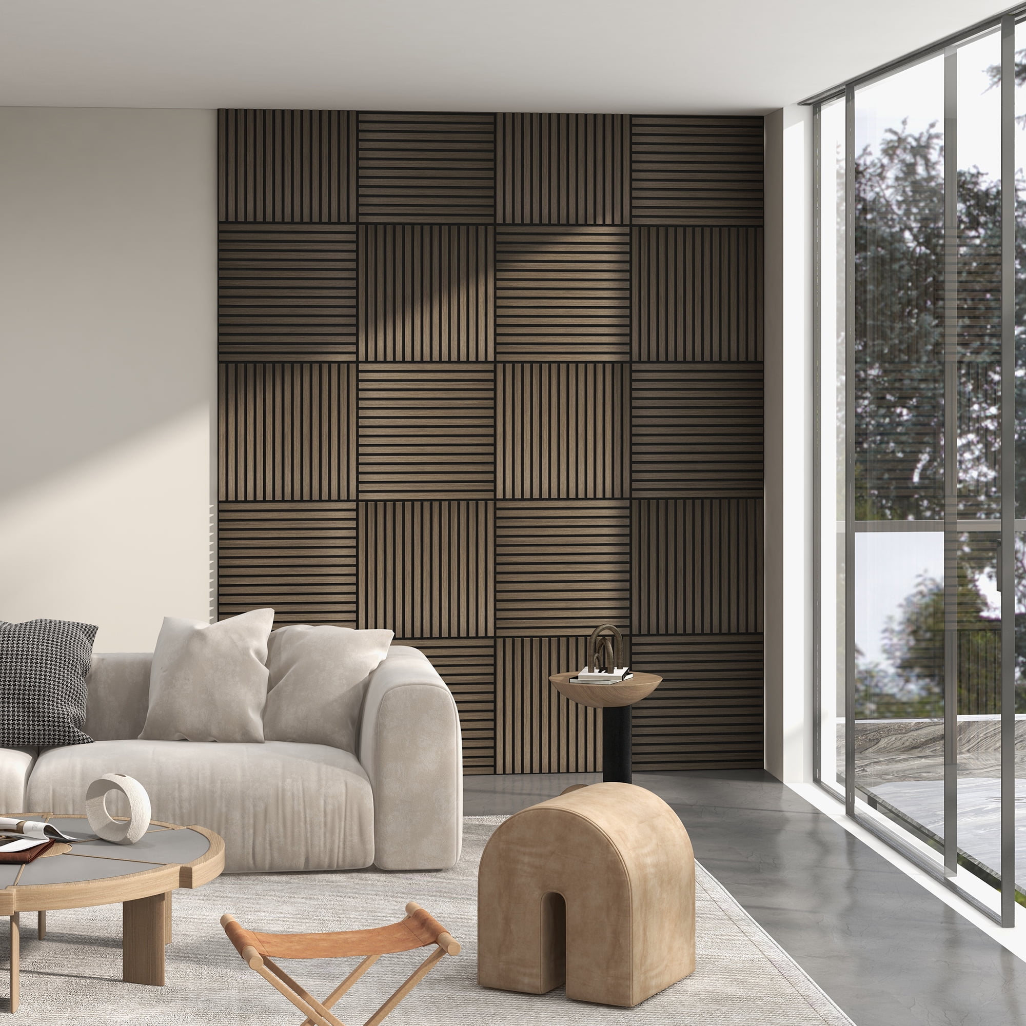 HOMCOM 24" x 24" 4 Pack Wood Wall Panels for Sound Absorbing, Acoustic Wood Panels for Interior Wall Decor, Ceiling, Brown