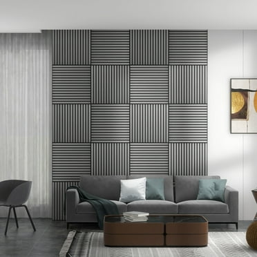 HOMCOM 24" x 24" 4 Pack Wood Wall Panels for Sound Absorbing, Acoustic Wood Panels for Interior Wall Decor, Ceiling, Gray