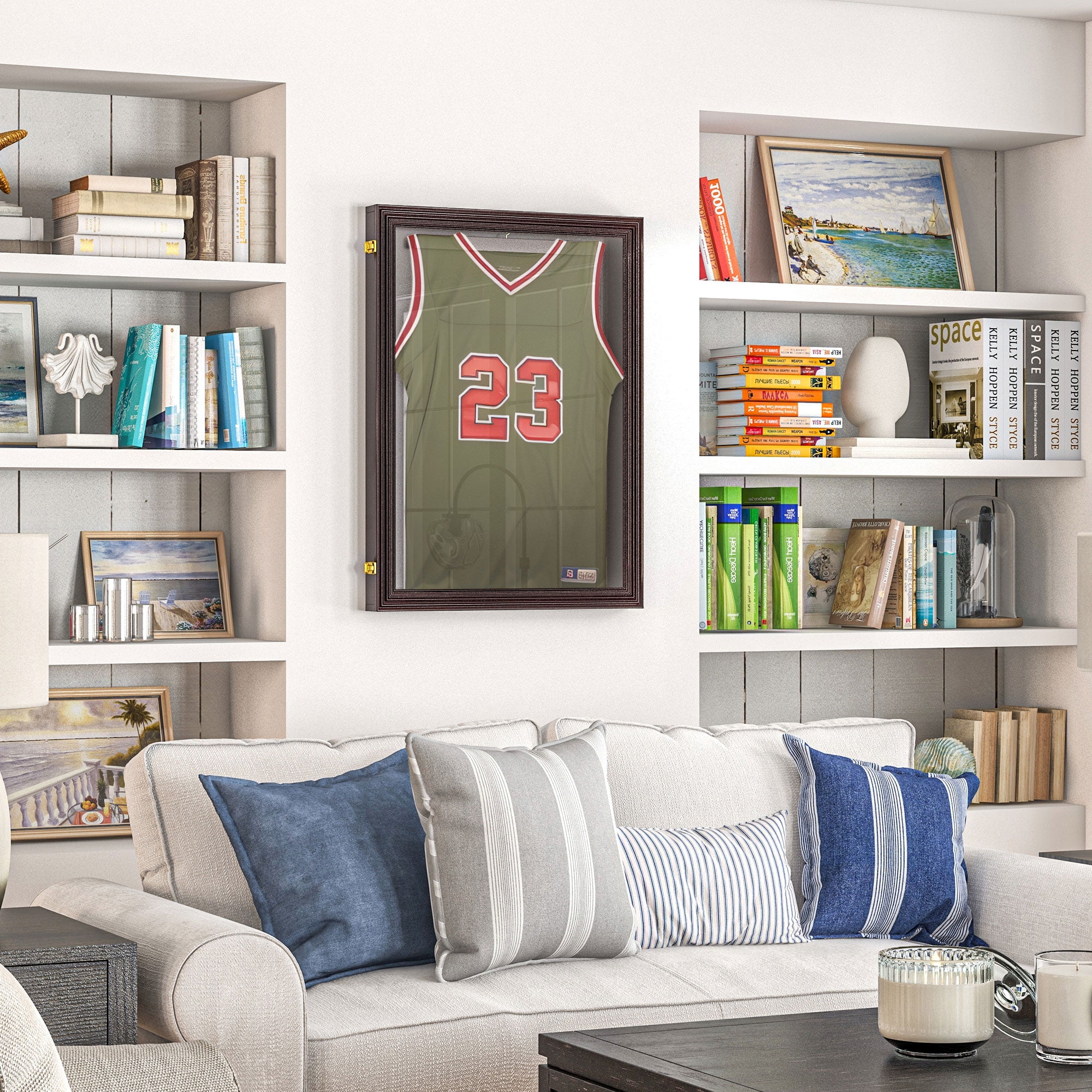 Brown Lockable Wall Mounted Acrylic Jersey Display Case