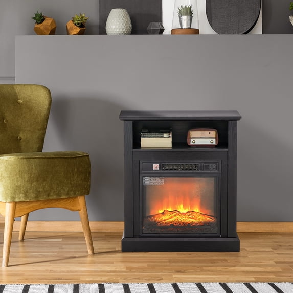 HOMCOM 27" Electric Fireplace with Mantel, Replaceable Fireplace Insert Heater with Realistic Log and Flame Effect, Remote, Black