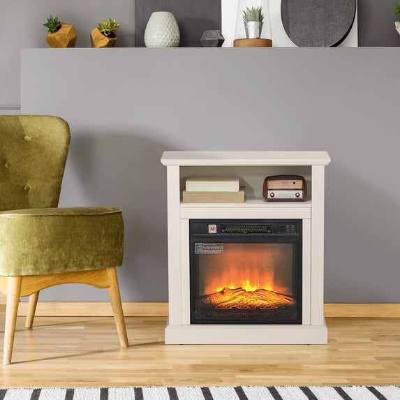 HOMCOM 27" Electric Fireplace with Mantel, Replaceable Fireplace Insert Heater with Realistic Log and Flame Effect, Remote, White