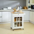 thumbnail image 1 of HOMCOM 27" Rolling Kitchen Island Cart with Drawer and Glass Door Cabinet, Kitchen Trolley with Adjustable Shelf and Towel Rack, White, 1 of 9