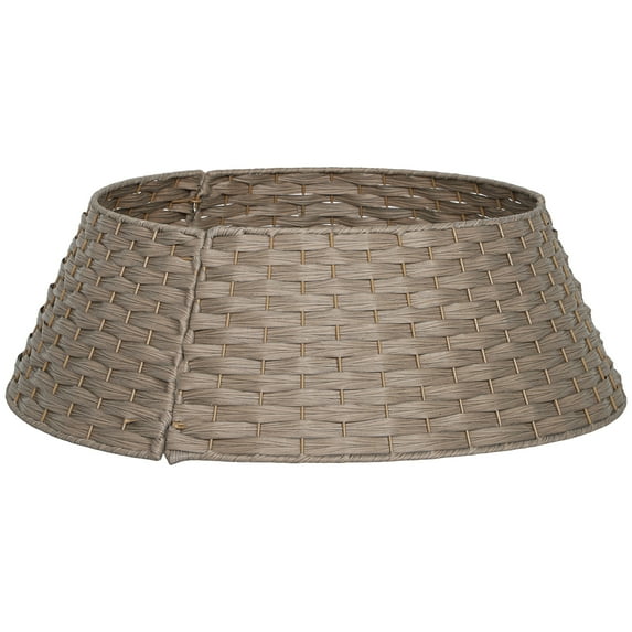 HOMCOM 27 inch Rustic Christmas Tree Collar, Plastic Woven Tree Base Cover