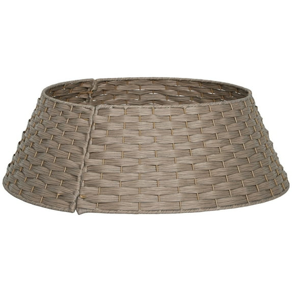 HOMCOM 27 inch Rustic Christmas Tree Skirt Plastic Woven Christmas Tree Collar for Party Holiday Decoration Coffee