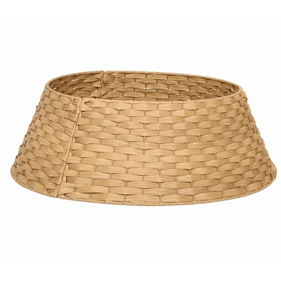 HOMCOM 27 inch Rustic Christmas Tree Skirt  Plastic Woven Christmas Tree Collar for Party  Holiday   Decoration  Natural