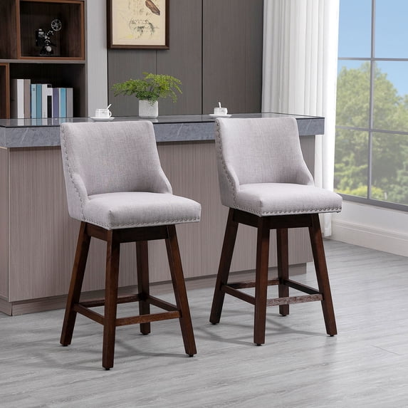 HOMCOM 28" Upholstered Bar Stool Swivel Bistro Pub Dining Chairs Light Grey